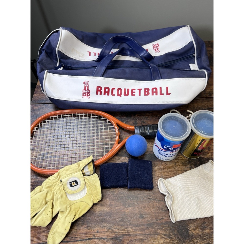 Vintage 1970s DP Leach Racquetball Gym Duffle Bag Canvas With Racquet And More